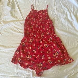 American Eagle Floral Red Pink Tank Top Romper